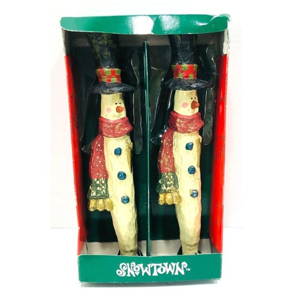 Vintage Kurt Adler Snowmen Candlesticks 12" Taper Christmas Winter Orig Box NEW
